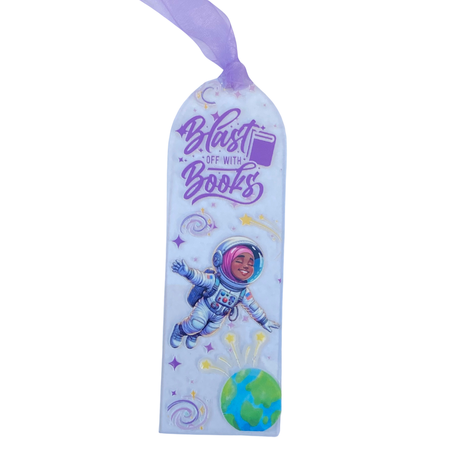 Radiant Thoughts Acrylic Bookmark - Blast off with Books