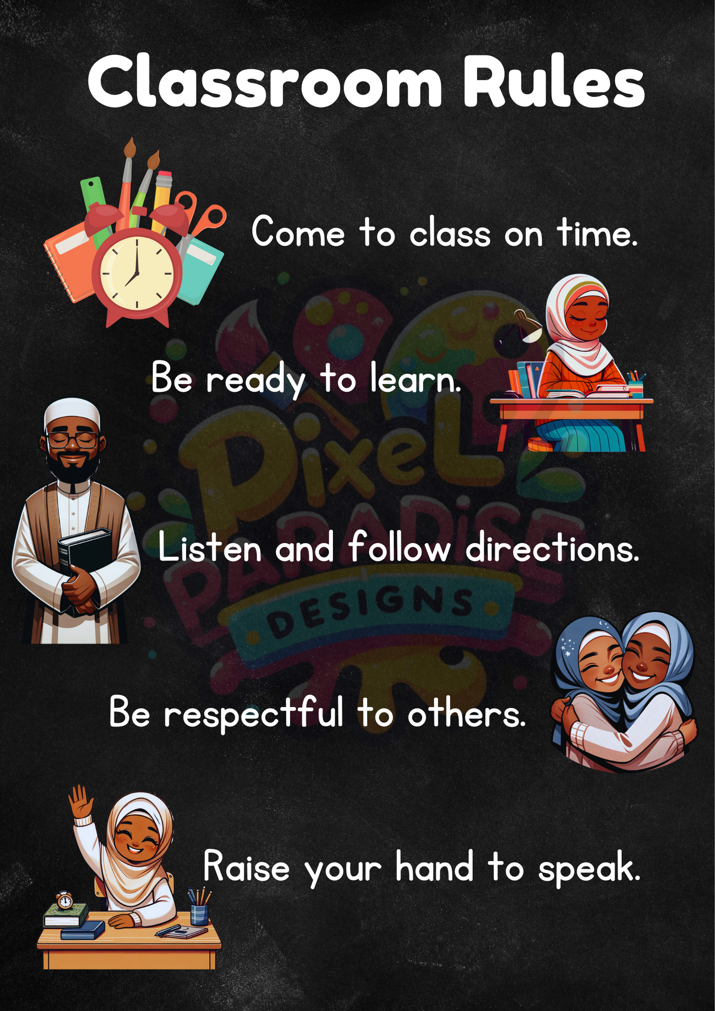 Colorful Classroom Rules Poster - Digital Download