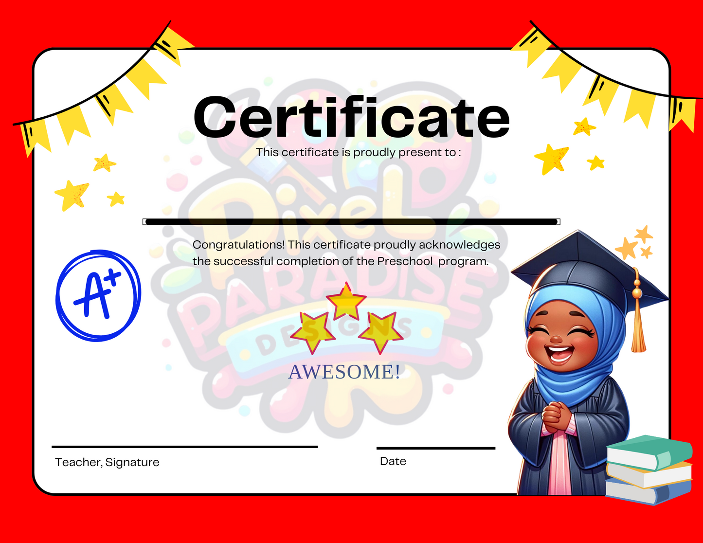 Preschool Graduation Certificates for Girls-Digital Download