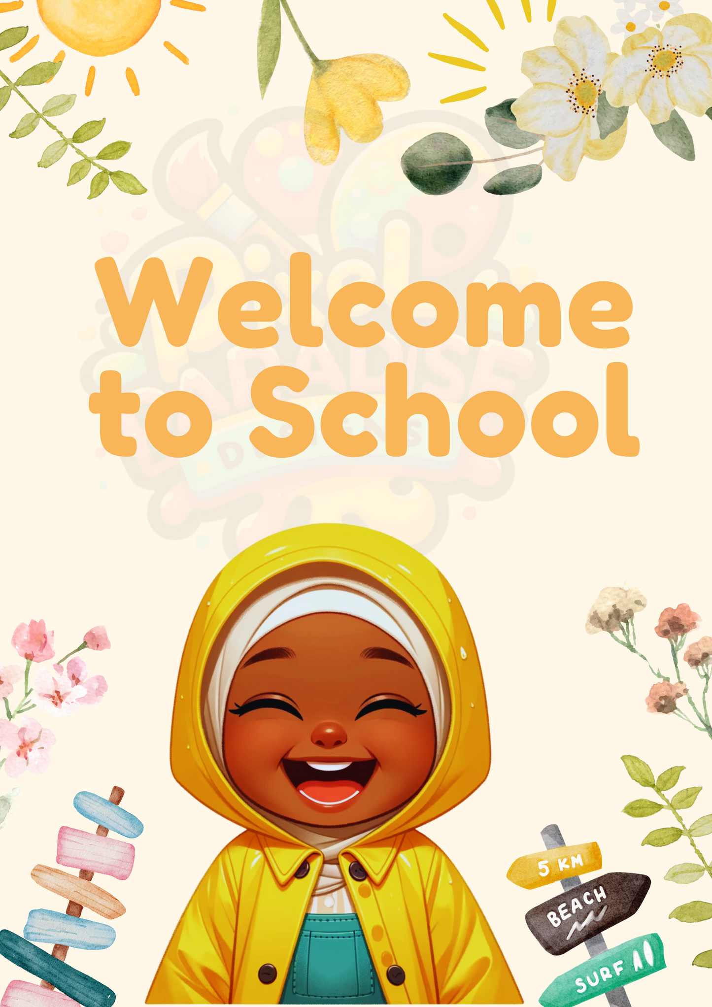 Welcome to School Yellow Kids  Poster-Digital Download