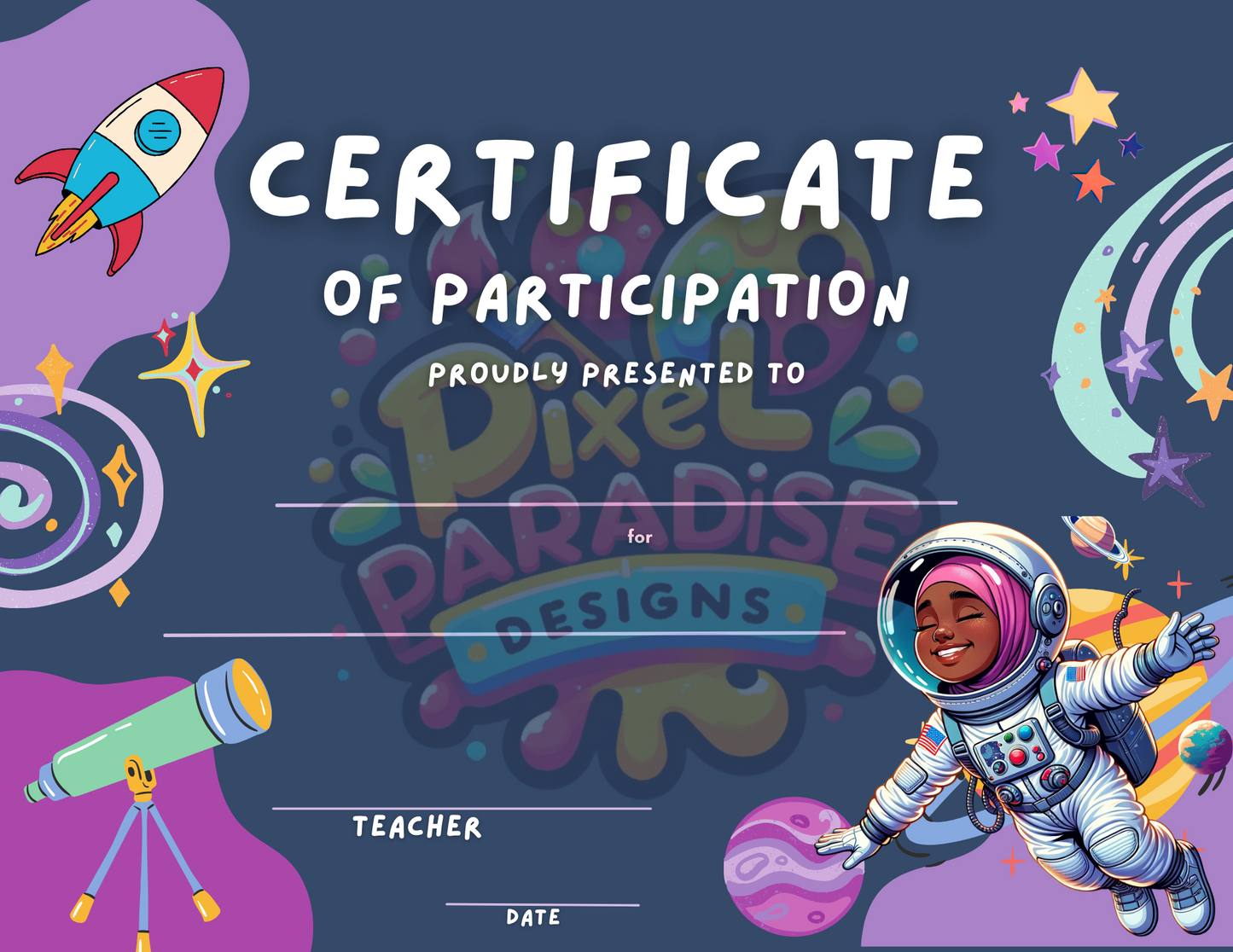 Outer Space Certificate for girls-Digital Download