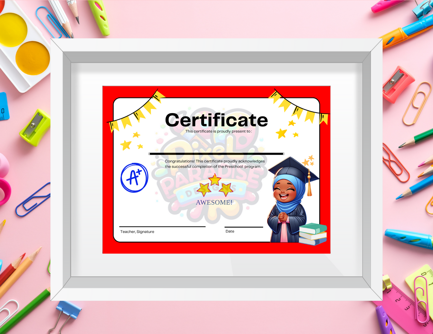 Preschool Graduation Certificates for Girls-Digital Download